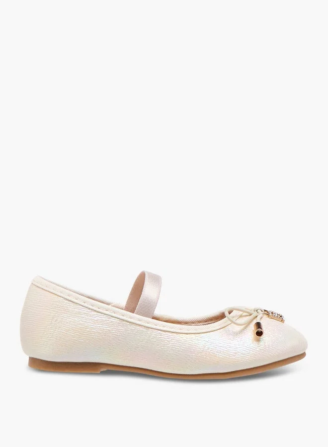 Girls Bow Accent Ballerina Shoes with Elasticated Strap
