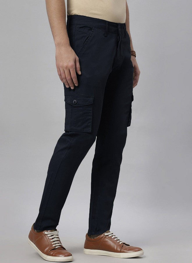 Hence Men Relaxed Tapered Fit Navy Blue Cargos Trouser - Image 2