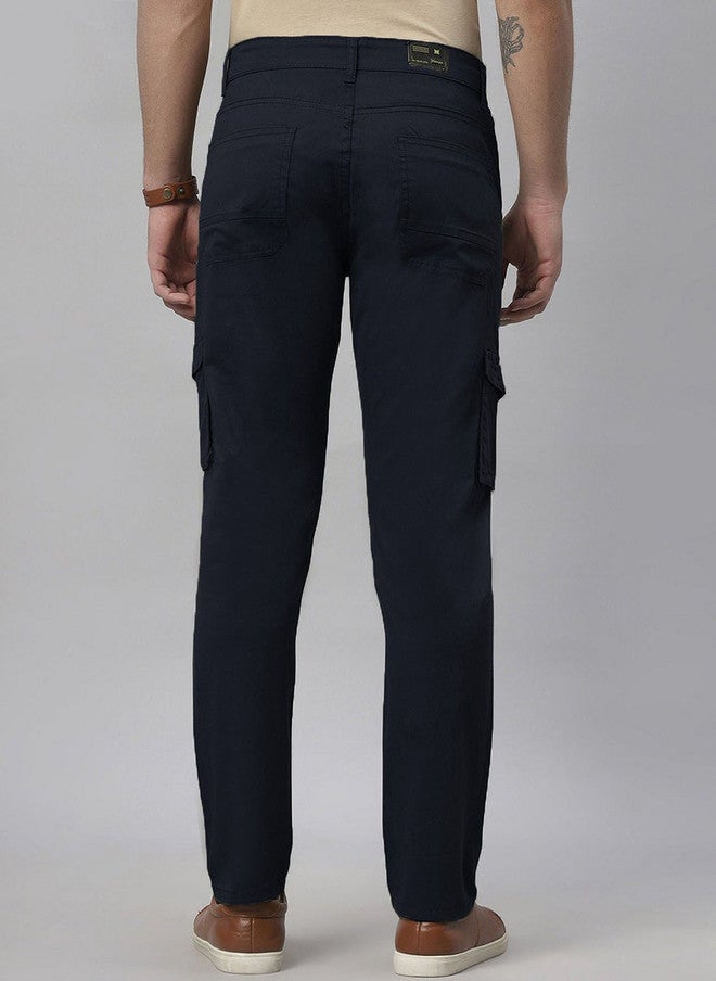 Hence Men Relaxed Tapered Fit Navy Blue Cargos Trouser - Image 4