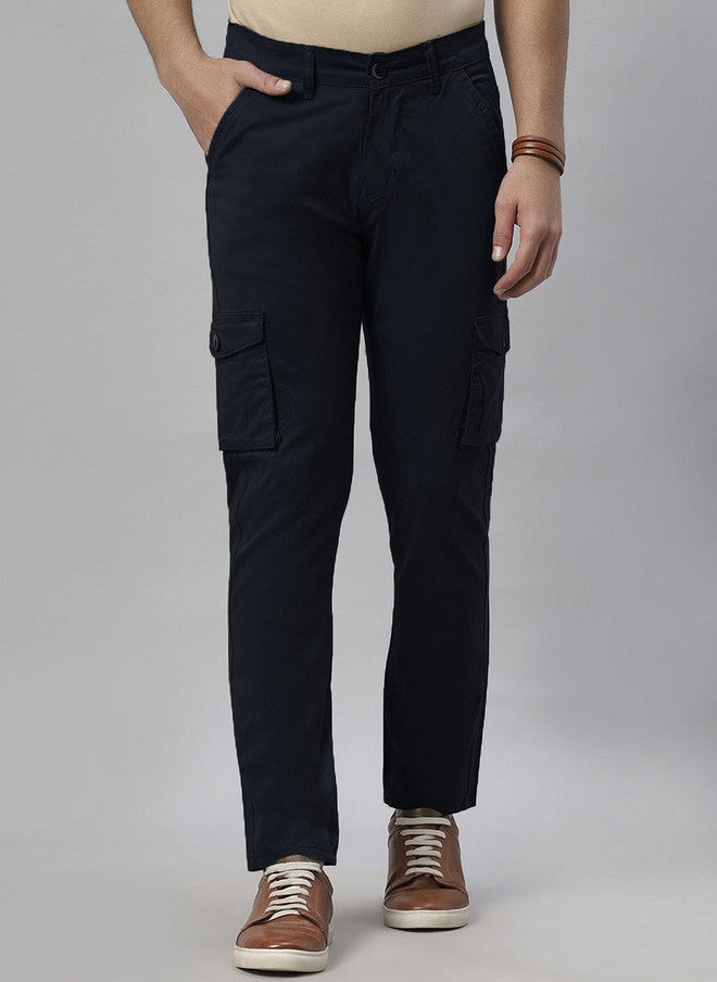 Hence Men Relaxed Tapered Fit Navy Blue Cargos Trouser - Image 1