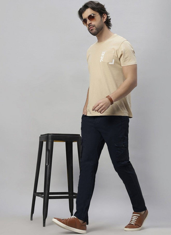 Hence Men Relaxed Tapered Fit Navy Blue Cargos Trouser - Image 5