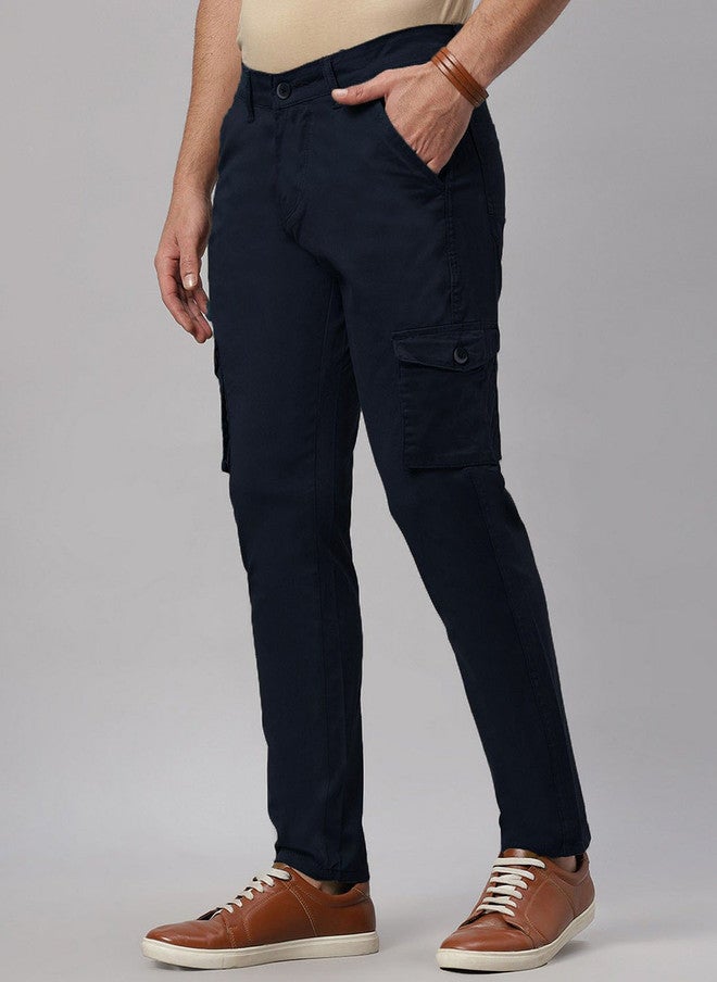 Hence Men Relaxed Tapered Fit Navy Blue Cargos Trouser - Image 3