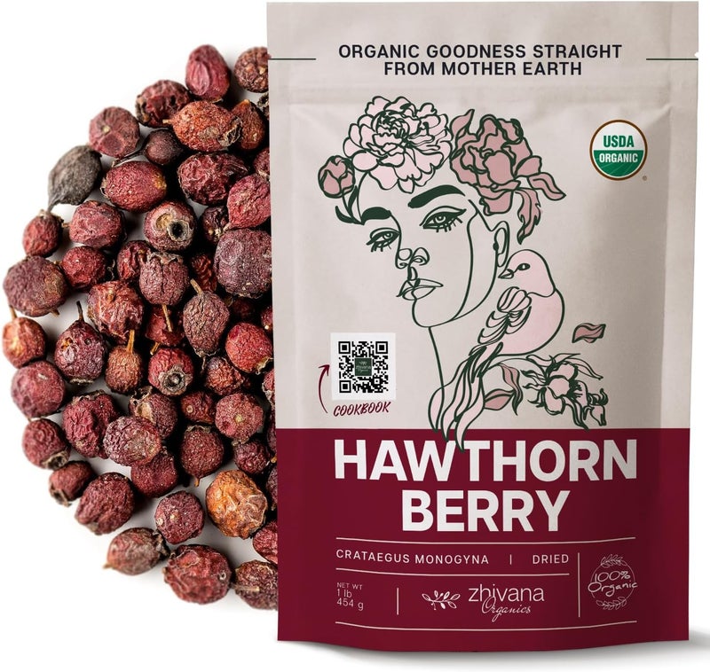 Zhivana Organics شاي توت الزعرور المجفف من زيفانا أورغانيكس - 1 رطل لصحة القلب ودعم ضغط الدم - Image 1