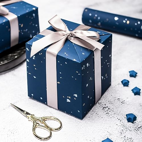 MAYPLUSS Navy Blue Wrapping Paper Roll - 17Inch x 16.5Feet - Masculine Black Gold Shiny Flakes on Matte Dark Navy Blue Heavy Gift Wrap Paper w/Silky Touch for Father's Day, Birthday, Holiday, Christmas - Image 4