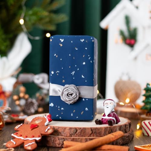 MAYPLUSS Navy Blue Wrapping Paper Roll - 17Inch x 16.5Feet - Masculine Black Gold Shiny Flakes on Matte Dark Navy Blue Heavy Gift Wrap Paper w/Silky Touch for Father's Day, Birthday, Holiday, Christmas - Image 5