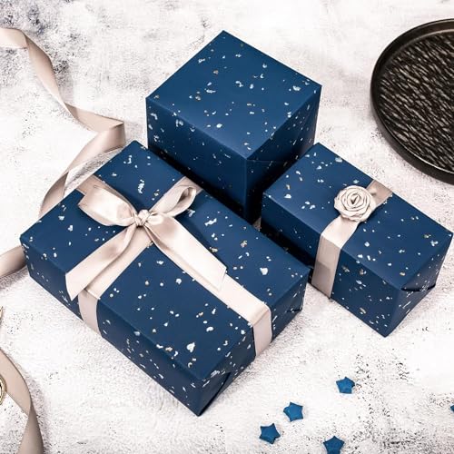 MAYPLUSS Navy Blue Wrapping Paper Roll - 17Inch x 16.5Feet - Masculine Black Gold Shiny Flakes on Matte Dark Navy Blue Heavy Gift Wrap Paper w/Silky Touch for Father's Day, Birthday, Holiday, Christmas - Image 3