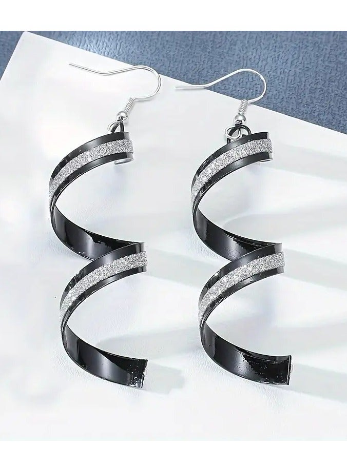 Home Clearance Sale 1 Pair Boho Style Alloy Spiral Dangle Earrings with Sequins, Golden Layered Wave Design, Lightweight & Versatile for Daily Wear or Special Occasions, Exquisite Gift for Her - Image 3