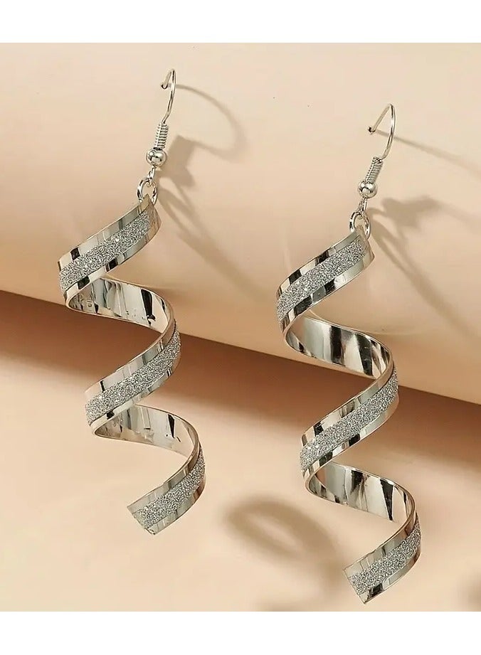 Home Clearance Sale 1 Pair Boho Style Alloy Spiral Dangle Earrings with Sequins, Golden Layered Wave Design, Lightweight & Versatile for Daily Wear or Special Occasions, Exquisite Gift for Her - Image 4