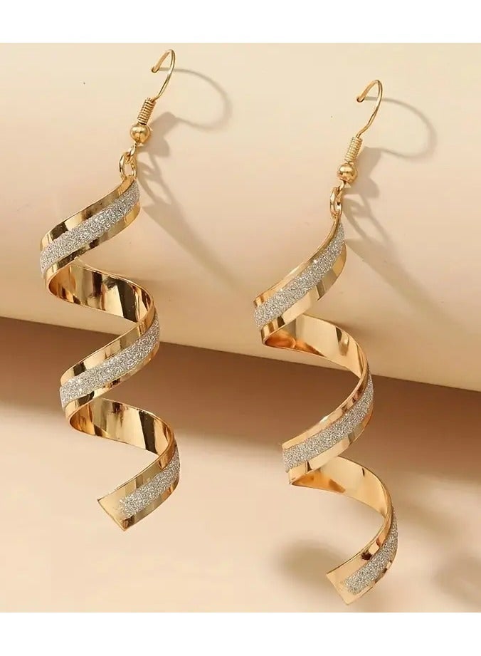 Home Clearance Sale 1 Pair Boho Style Alloy Spiral Dangle Earrings with Sequins, Golden Layered Wave Design, Lightweight & Versatile for Daily Wear or Special Occasions, Exquisite Gift for Her - Image 1