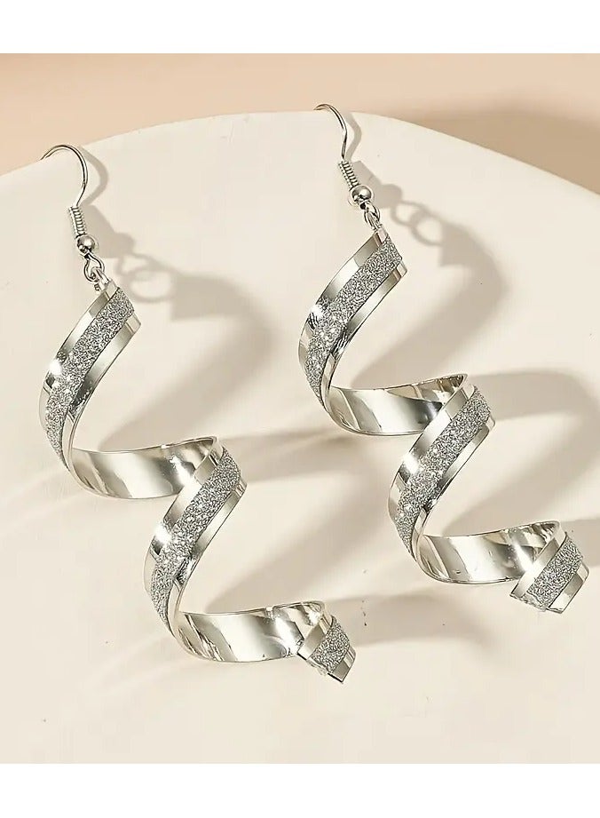Home Clearance Sale 1 Pair Boho Style Alloy Spiral Dangle Earrings with Sequins, Golden Layered Wave Design, Lightweight & Versatile for Daily Wear or Special Occasions, Exquisite Gift for Her - Image 2