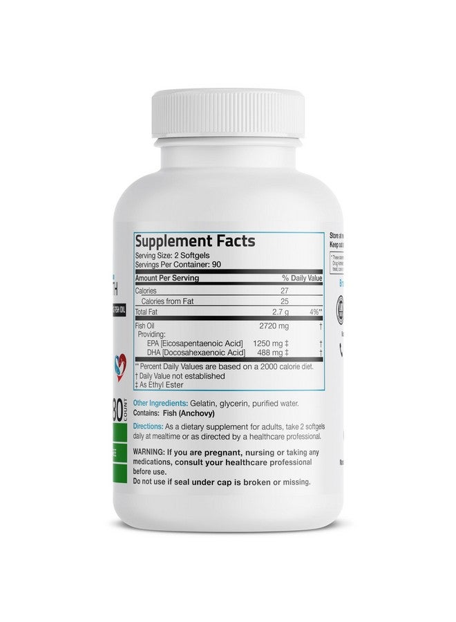 Bronson Omega 3 Fish Oil Triple Strength 2720 mg, High EPA 1250 mg DHA 488 mg, Non-GMO Heavy Metal Tested, 180 Softgels - Image 2