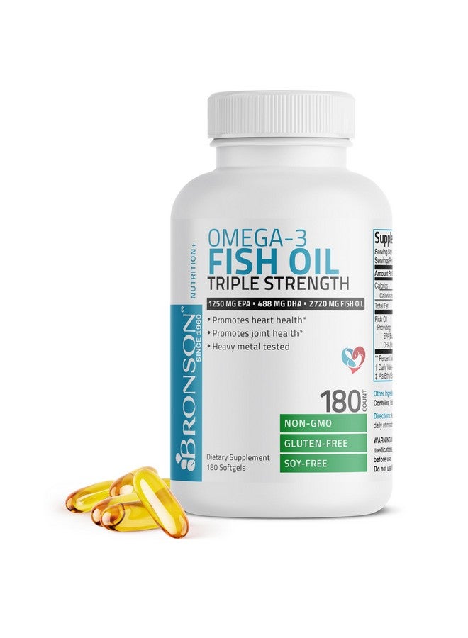 Bronson Omega 3 Fish Oil Triple Strength 2720 mg, High EPA 1250 mg DHA 488 mg, Non-GMO Heavy Metal Tested, 180 Softgels - Image 5