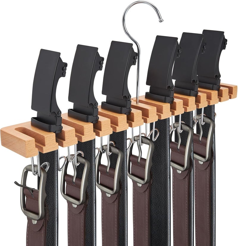 Ohuhu 2 in 1 Wall Mount Belt Hanger Organizer with 360 Degree Rotating Display for Belts, Ties, and Scarves - Image 1