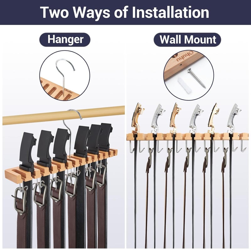 Ohuhu 2 in 1 Wall Mount Belt Hanger Organizer with 360 Degree Rotating Display for Belts, Ties, and Scarves - Image 2