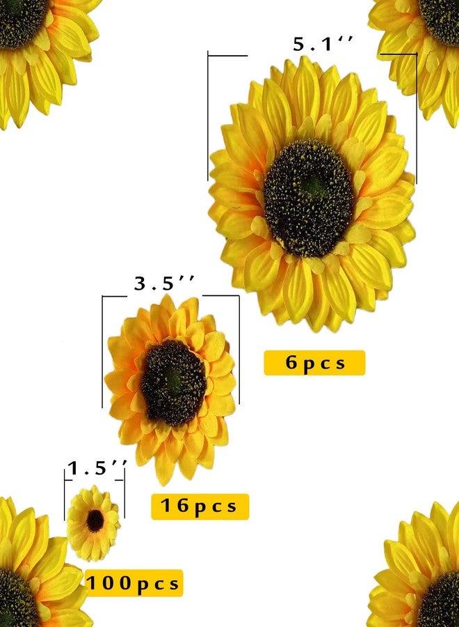 UKELER 122pcs Artificial Sunflower Heads 5.1'' 3.5'' 1.5'' Yellow Sunflower Artificial Flowers for Home Decoration Wedding Decor Birthday Party Decor Garden Craft Art Decor - Image 2