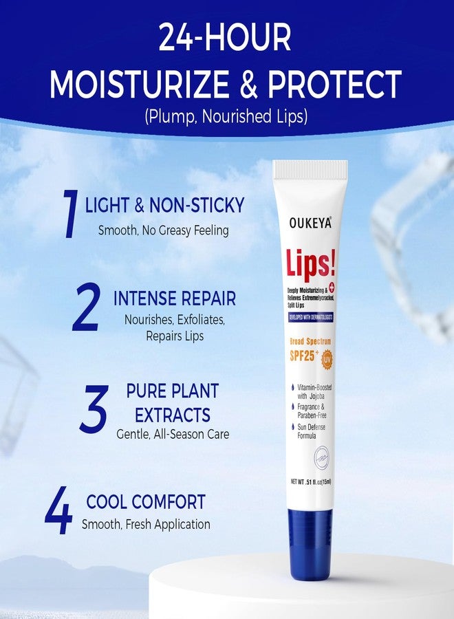 OUKEYA 2 Pack, Medicated Lip Balm w/Organic & 100% Natural Ingredients, Squeeze Tube Lip Butter SPF 25+ Long-Lasting Moisturizing Overnight Lip Mask Gentle Exfoliation Extreme Dry Lips Treatment - Image 5