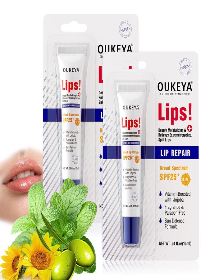OUKEYA 2 Pack, Medicated Lip Balm w/Organic & 100% Natural Ingredients, Squeeze Tube Lip Butter SPF 25+ Long-Lasting Moisturizing Overnight Lip Mask Gentle Exfoliation Extreme Dry Lips Treatment - Image 1