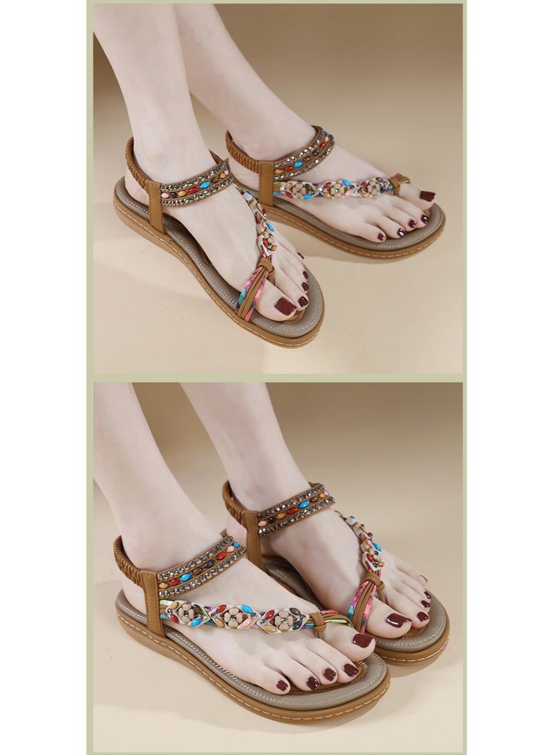 NIBEMINENT Summer  Sandals Rhinestone Comfortable Casual Seaside Beach Round Head Flat Sandals Women Shoes  - Image 3