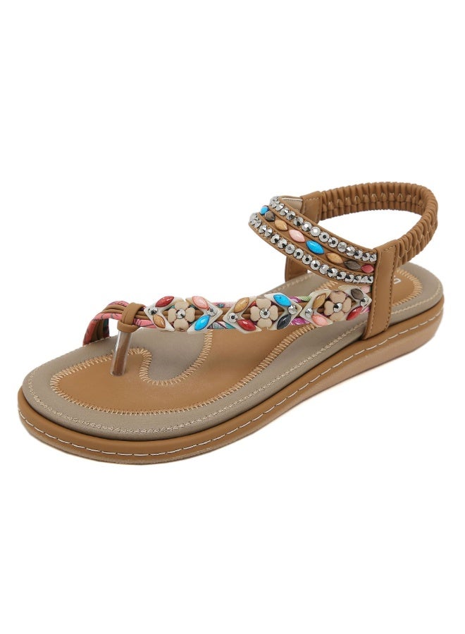 NIBEMINENT Summer  Sandals Rhinestone Comfortable Casual Seaside Beach Round Head Flat Sandals Women Shoes  - Image 1