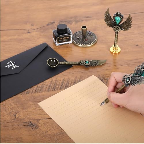 PLUSPOINT Vintage Quill Pen and Ink Set Elegant Writing Luxury Fountain Calligraphy Ink Pen Set with Wax for Stamp Retro Decor Dip Pen Office Stationery Corporate Gifting for Signature, Black - Image 2
