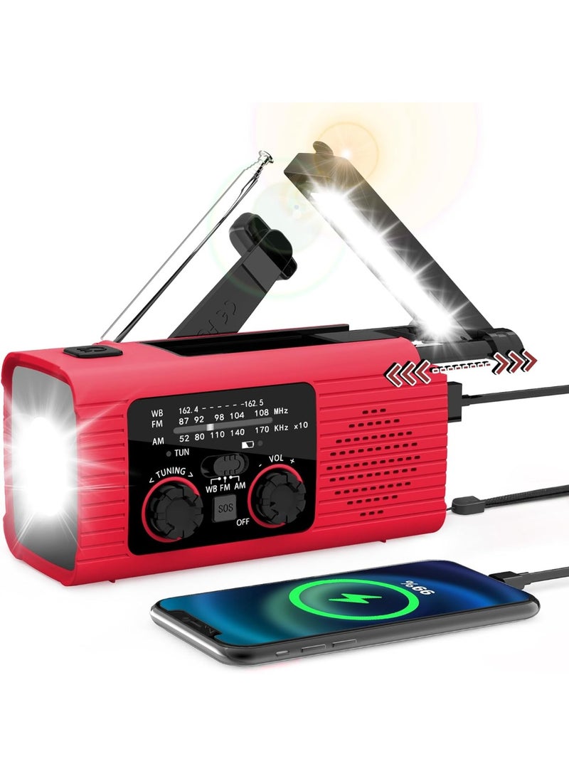 Emergency Radio, Hand Crank Radio Solar for Hurricane Supplies, AM/FM NOAA Portable Weather Radio 7400mWh with LED Flashlight, Power Bank, 180°Rotatable Reading Lamp for Emergency - Image 1