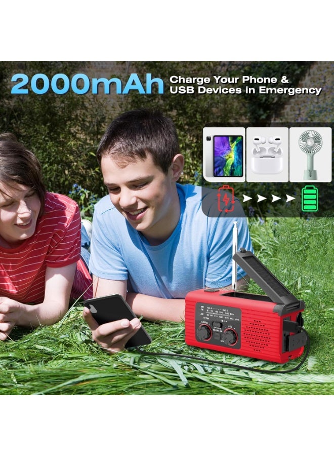 Emergency Radio, Hand Crank Radio Solar for Hurricane Supplies, AM/FM NOAA Portable Weather Radio 7400mWh with LED Flashlight, Power Bank, 180°Rotatable Reading Lamp for Emergency - Image 3