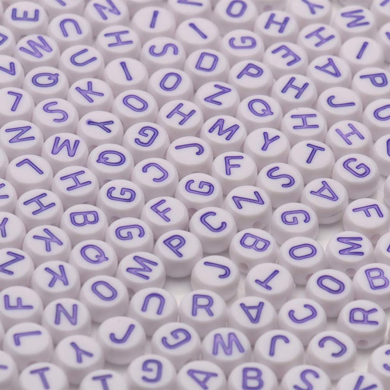 Xilitata Purple Letter Beads Alphabet Letters White Round Bead 4x7mm 1200pcs Flat Letter Beads Purple Friendship Bracelets Making Kit Beads for Bracelets Purple Beads with Box