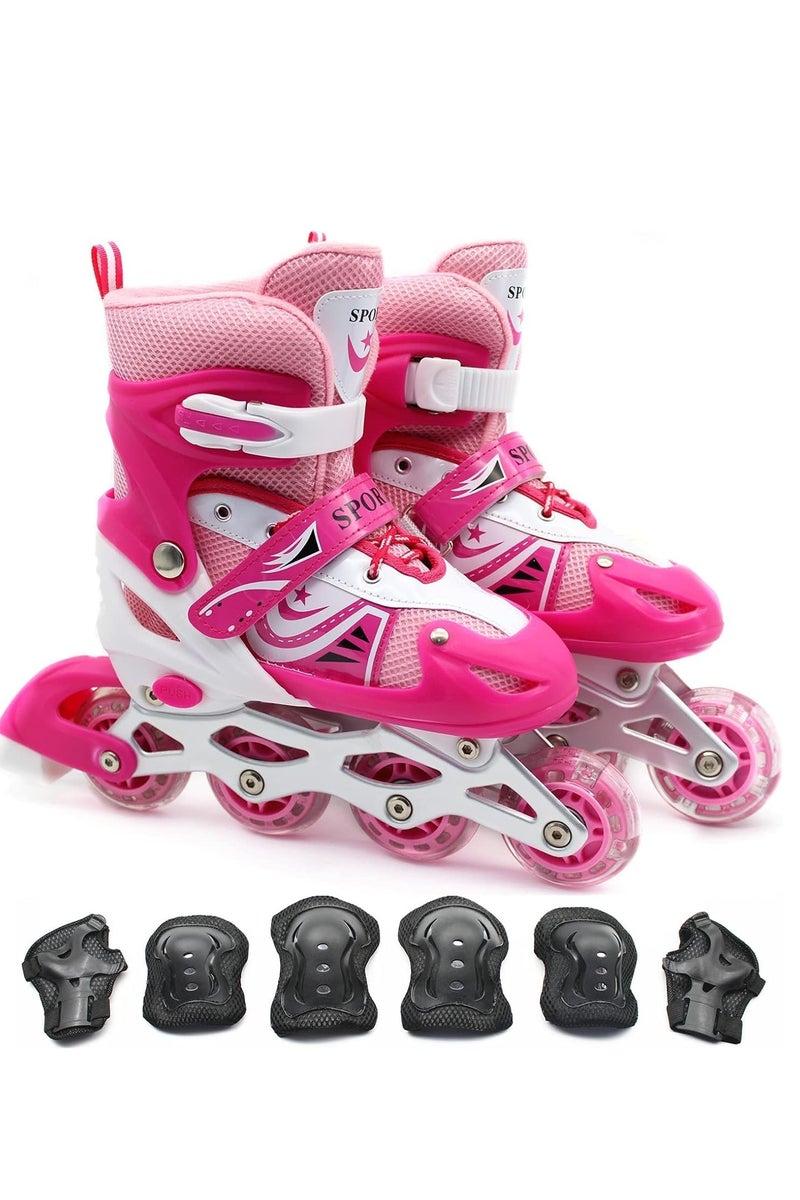 إيزي فيتشور زلاجات مضمنة قابلة للتعديل للأطفال مع عجلات وامضة - تتضمن معدات حماية للركبة والكوع والمعصم - متوفرة بأربعة ألوان وثلاثة أحجام - Image 1