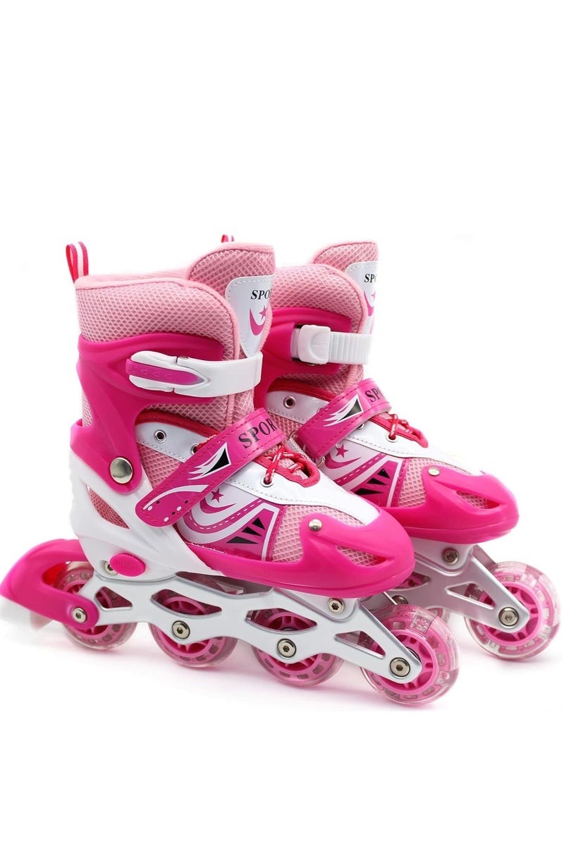 إيزي فيتشور زلاجات مضمنة قابلة للتعديل للأطفال مع عجلات وامضة - تتضمن معدات حماية للركبة والكوع والمعصم - متوفرة بأربعة ألوان وثلاثة أحجام - Image 2