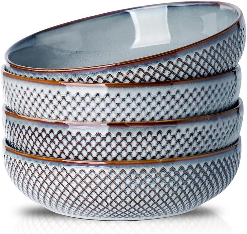 HVH 85 inch Large Pasta Bowls Set of 4 46oz Big Salad Bowl Set of 4 Shallow Bowls Ceramic Plates Set Ceramic Bowls Set Microwave and Dishwasher Safe Wabi sabi - Image 1