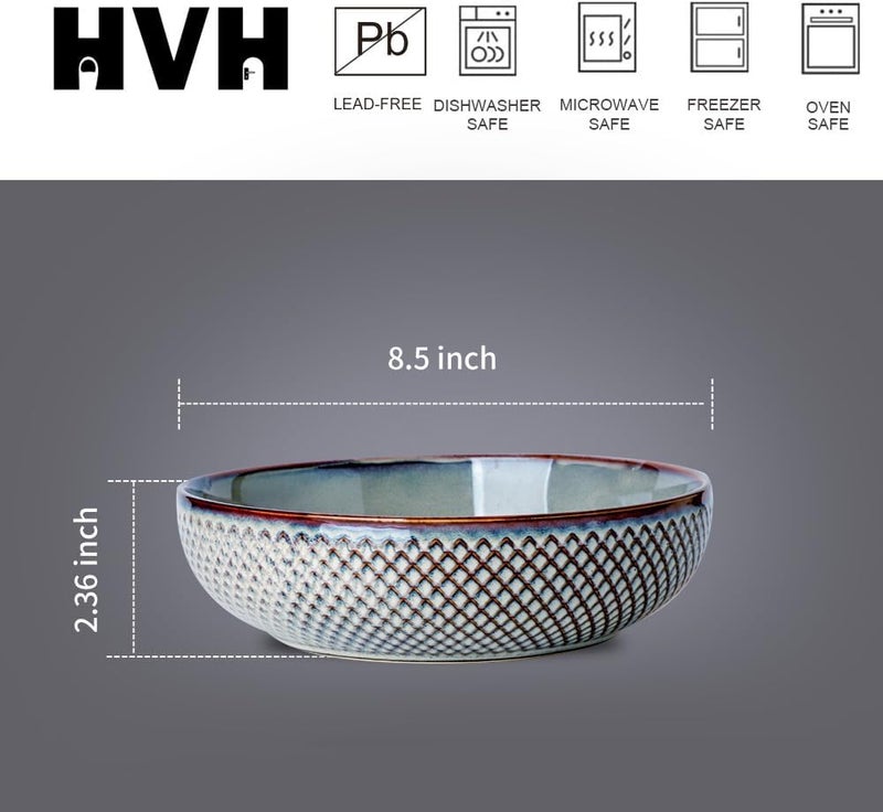 HVH 85 inch Large Pasta Bowls Set of 4 46oz Big Salad Bowl Set of 4 Shallow Bowls Ceramic Plates Set Ceramic Bowls Set Microwave and Dishwasher Safe Wabi sabi - Image 4