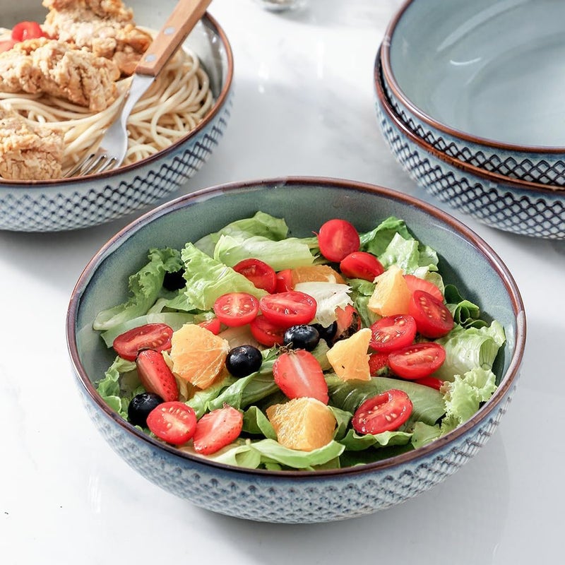 HVH 85 inch Large Pasta Bowls Set of 4 46oz Big Salad Bowl Set of 4 Shallow Bowls Ceramic Plates Set Ceramic Bowls Set Microwave and Dishwasher Safe Wabi sabi - Image 5