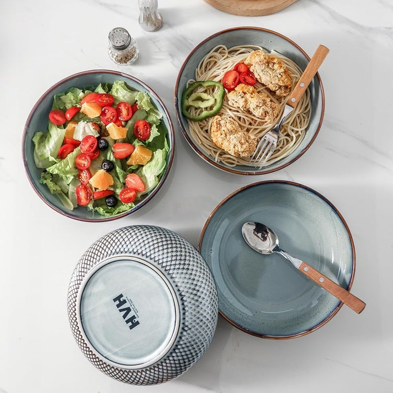 HVH 85 inch Large Pasta Bowls Set of 4 46oz Big Salad Bowl Set of 4 Shallow Bowls Ceramic Plates Set Ceramic Bowls Set Microwave and Dishwasher Safe Wabi sabi - Image 3