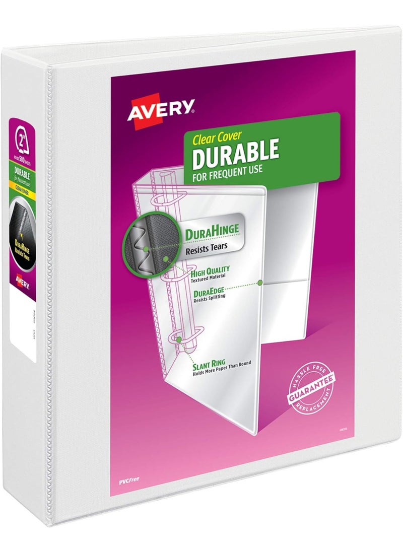 AVERY Avery Durable Clear View 3 Ring Binders, 2 Inch EZD Rings, 1 White Binder (09501)  - Image 3