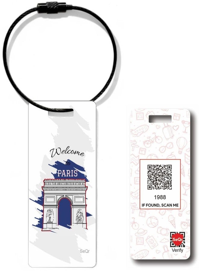 SeQr Smart Lost & Found Luggage Tag - Metal QR Travel ID Tag with Wire Cable for Suitcase, Backpack, Stroller, Golf Bag - Scan & Find Digital Souvenir Tag - Smart Travel Accessory/France Souvenir - Image 1