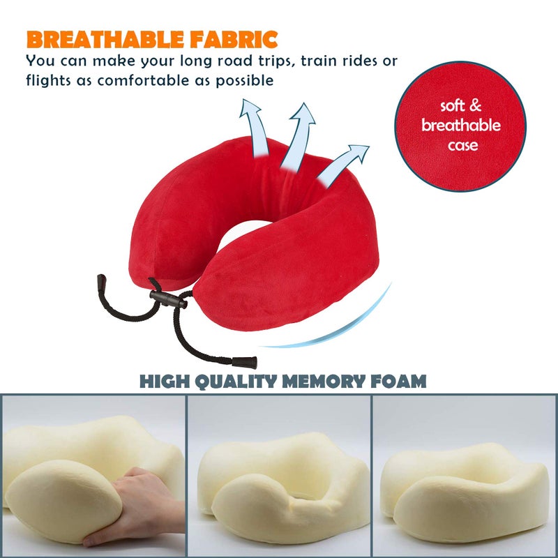 ILU Neck Pillows Travel Pillow Head Rest Pillows for Flight Cars Home Office Red - Image 2