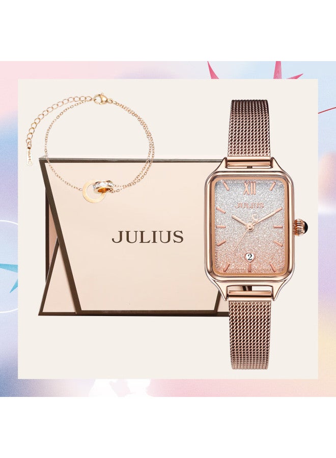 Julius Women's Watch, Fashion Gift Box, Gradient Starry Sky Calendar, Stylish Student Exam Watch, Gradient Pink Mgbb-1503a - Image 5