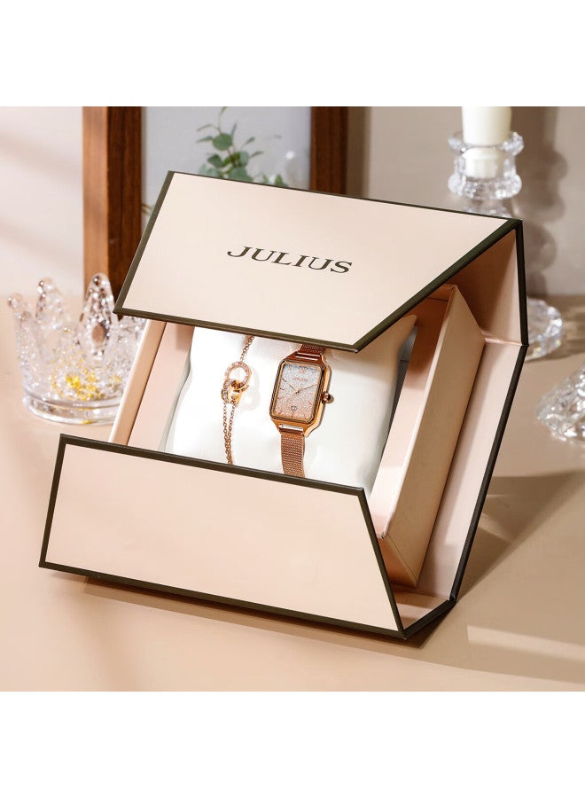 Julius Women's Watch, Fashion Gift Box, Gradient Starry Sky Calendar, Stylish Student Exam Watch, Gradient Pink Mgbb-1503a - Image 3