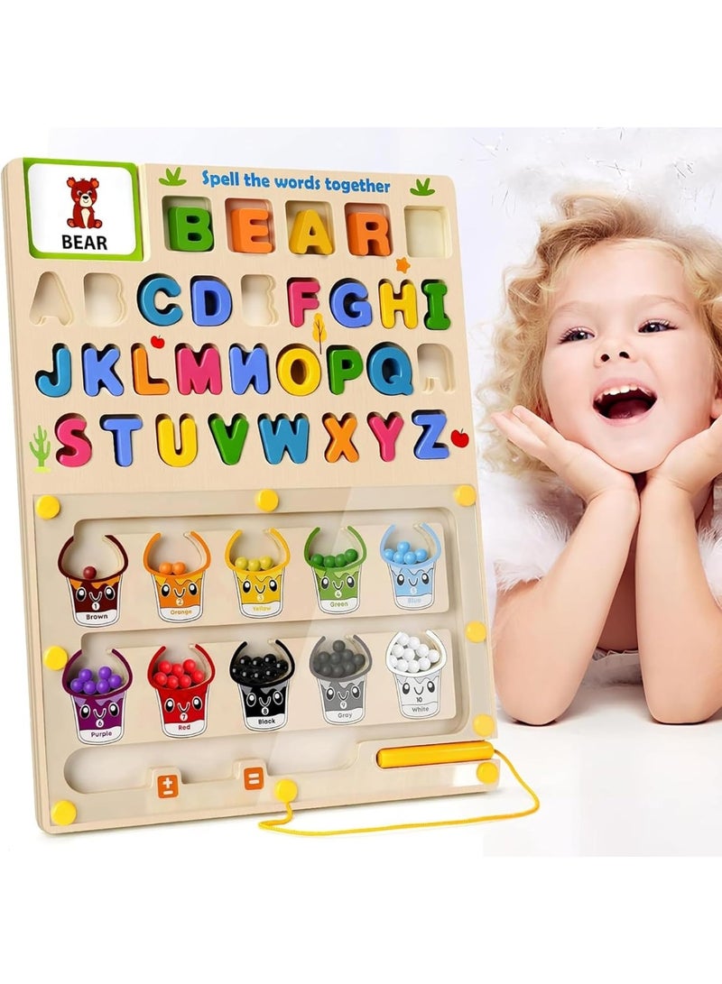 Magnetic maze for colors and numbers from TOYS-EGYPT - Wooden matching puzzle board for learning to count - Fine motor skills toys for boys and girls aged 3, 4, and 5 years - Image 1
