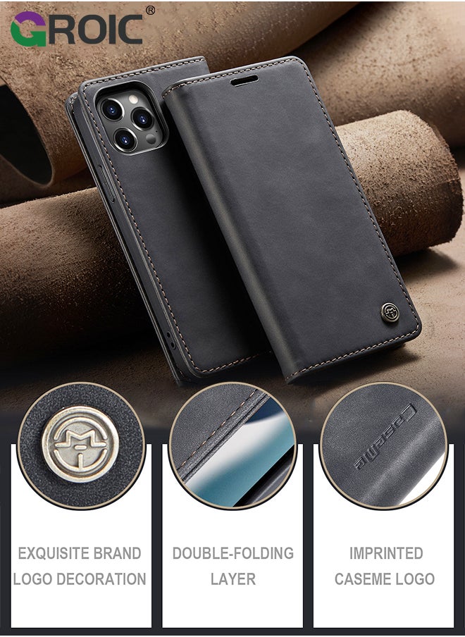 GROIC For iPhone 15 Pro Max Case, Luxury Leather Wallet Cover, Leather Wallet Case Classic Design with Card Slot and Magnetic Flip Flip Folding Case for iPhone 15 Pro Max 6.7 Inch  - Image 2