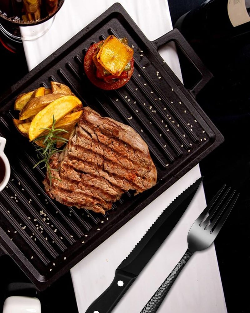 EUIRIO 48Piece Black Hammered Silverware Set for 8 Stainless Steel Flatware Set with Steak Knives Mirror Polished Tableware Cutlery Set Include Forks Spoons and Knives Set Dishwasher Safe - Image 5
