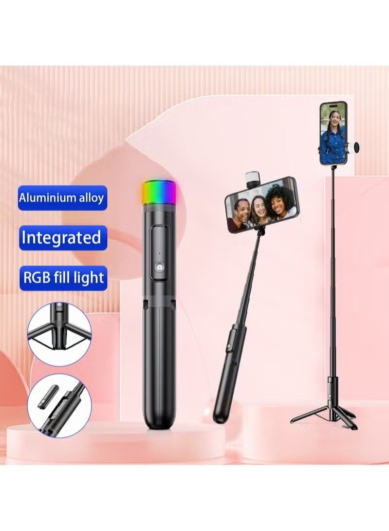 Bluetooth Selfie Stick RGB Magnetic Light Integrated Aluminum Tripod Mobile Phone Selfie Stick - Image 1