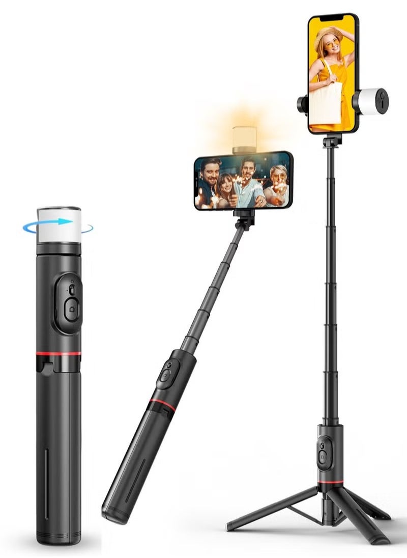 Generic Selfie Tripod Stick with Light, Phone Holder Lightweight Tripod Stand, Remote Control Stable Stand Extendable Tripod Camera Phone Holder for Tiktok Vlog Youtuber Video Recording  - Image 1