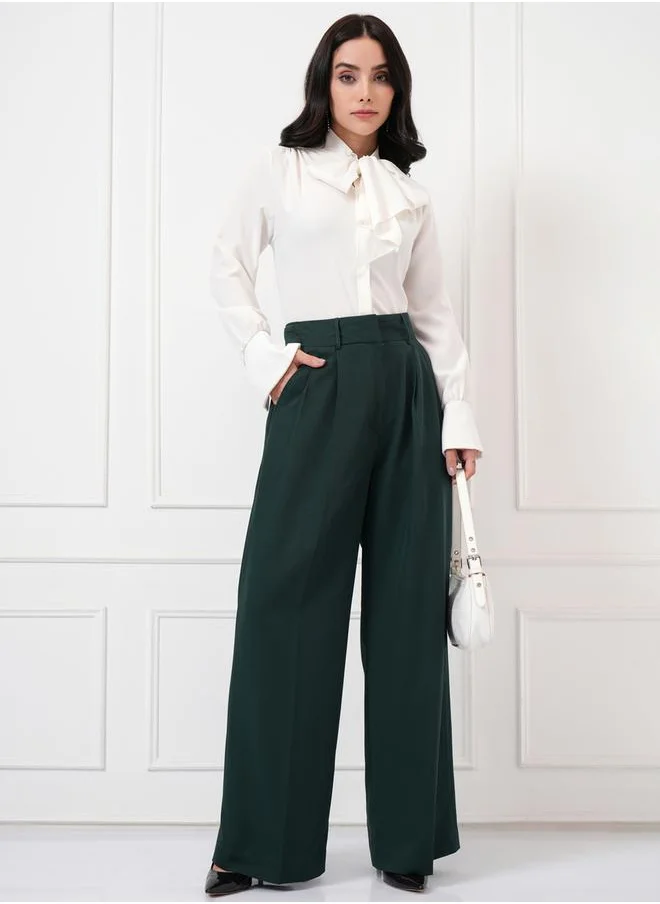 Tokyo Talkies Mid Rise Wide Leg Pleated Trousers