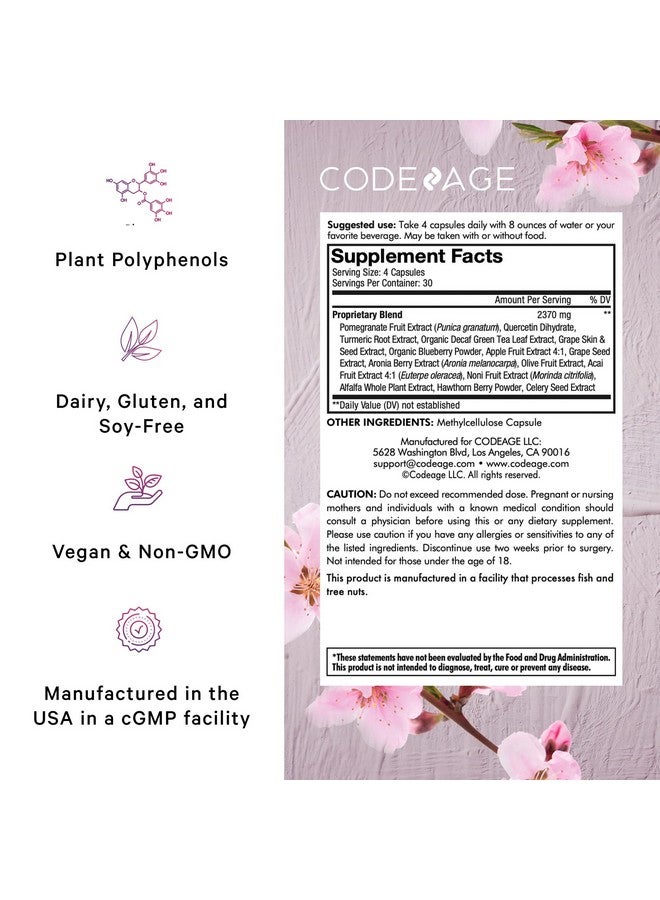 Codeage Polyphenols Supplement Organic Green Tea Pills Quercetin Pomegranate Turmeric Resveratrol & Plant Polyphenols Foods Polyphenol Nutrients Vegan Nongmo 120 Capsules - Image 3