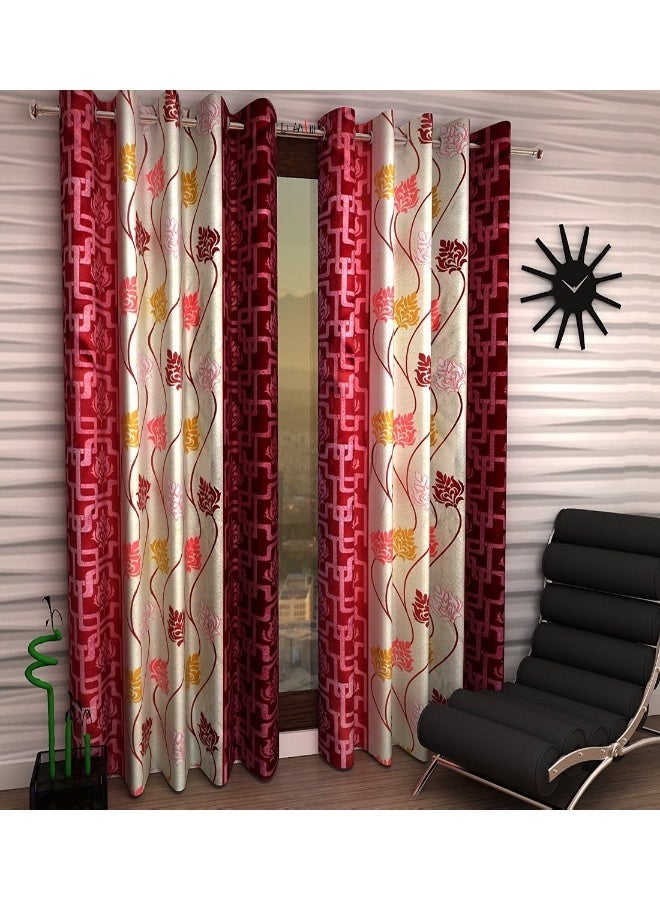 ART DECO TROP COLOUR POLYSILK CURTAIN SET OF 2PC WINDOW 4FT X 5FT MAROON