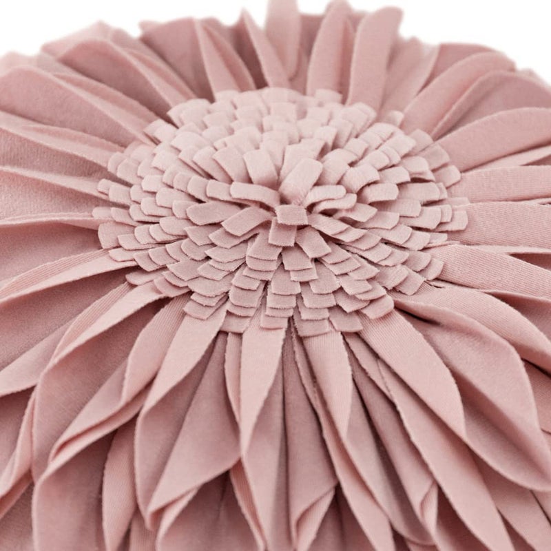 JWH Handmade Flower Throw Pillow Cover Decorative 3D Sunflower Accent Pillow Case Round Floral Cushion Velvet Pillowcase for Home Bed Couch Bedroom Chair 12 Inch Dusty Pink - Image 3