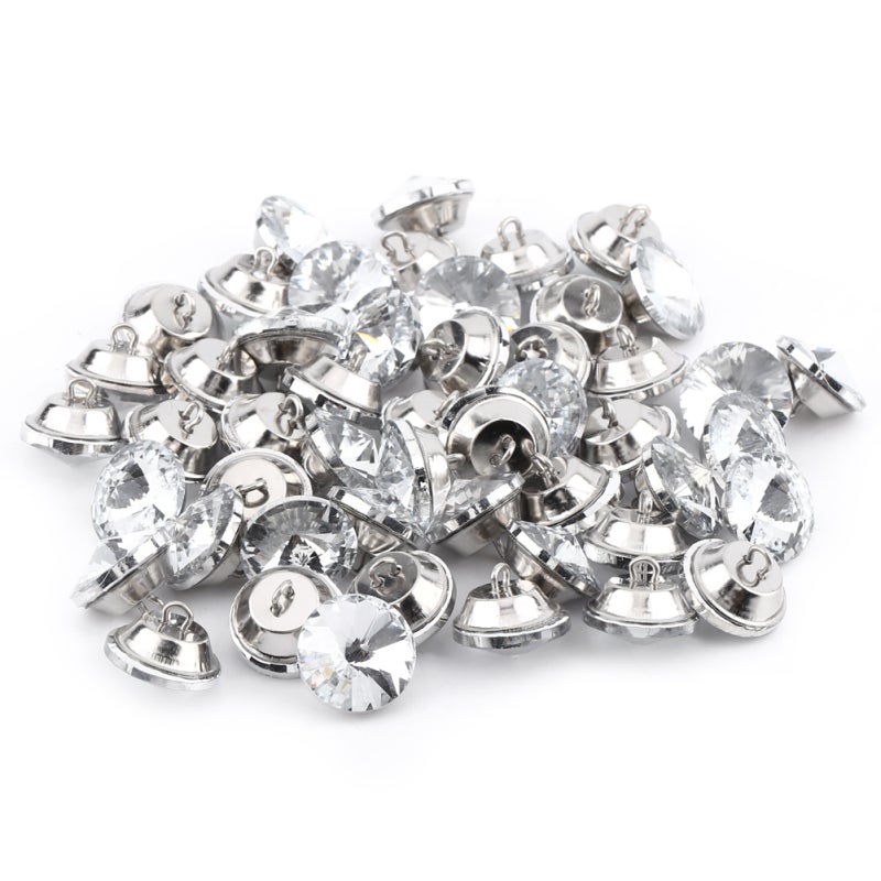 Rhinestone Crystal Buttons: 50 Pcs Glass Material, Clear Shining Luxury, 2 Sizes, Smooth Edge - Delicate Workmanship, Crystal Sewing Buttons for DIY Craft, Furniture & Costume Decoration - Image 1