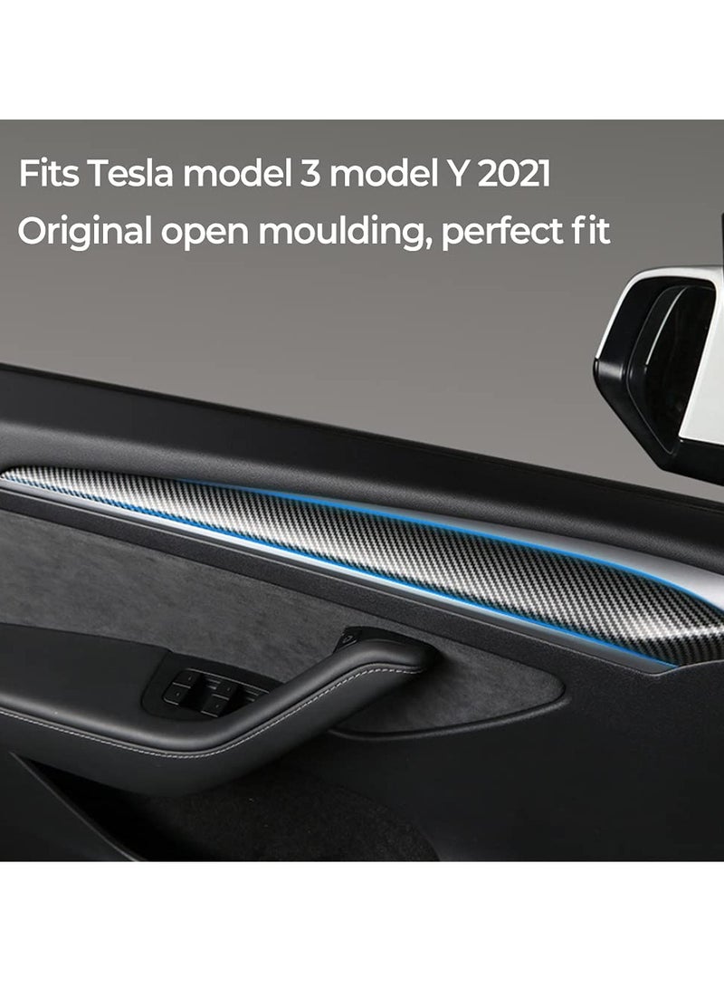 Excefore 2 PCS Interior Door Trim Cover Wrap Cap for Tesla Model 3 Model Y, Interior Door Panel Molding Trim Door Cover, Compatible with Tesla Model 3 2021-2023 Model Y 2021-2022 (Matte Carbon Fiber) - Image 2