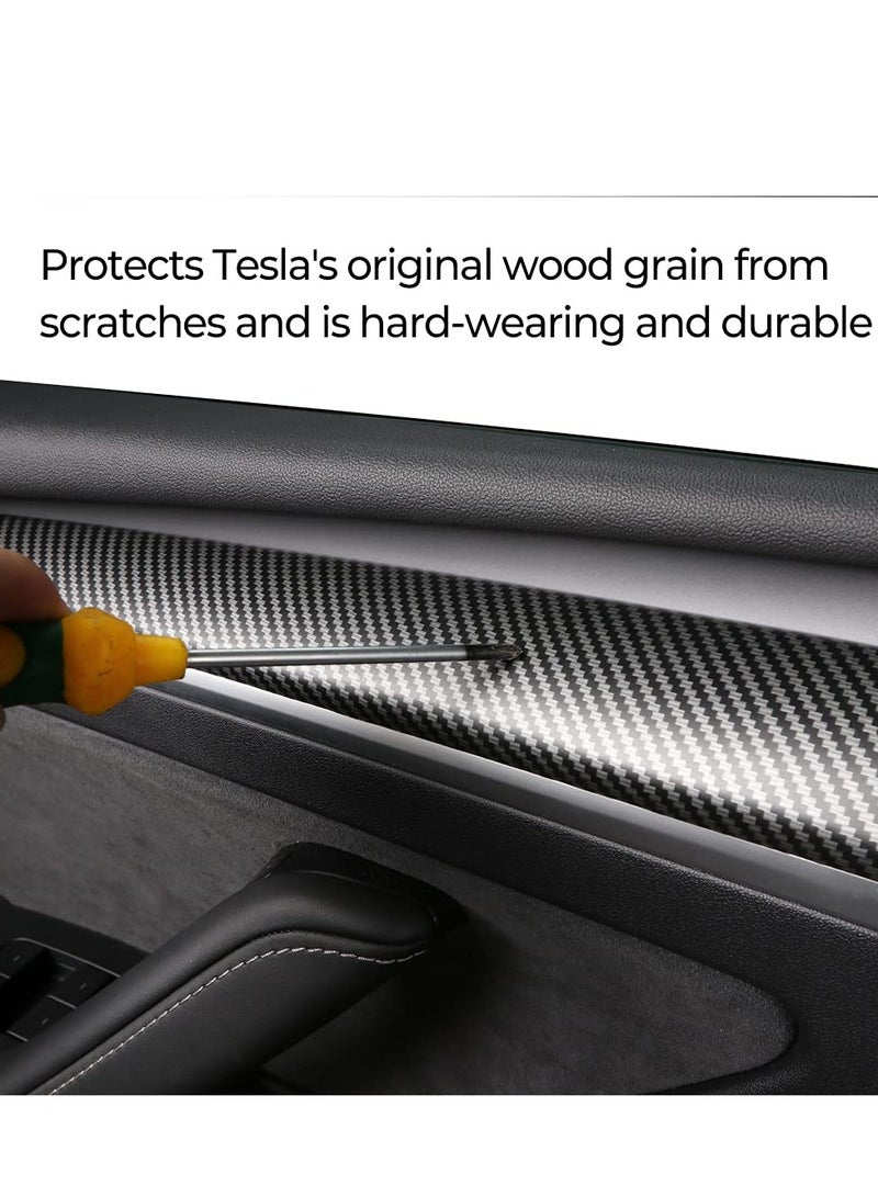 Excefore 2 PCS Interior Door Trim Cover Wrap Cap for Tesla Model 3 Model Y, Interior Door Panel Molding Trim Door Cover, Compatible with Tesla Model 3 2021-2023 Model Y 2021-2022 (Matte Carbon Fiber) - Image 3